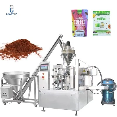 Saco pré-fabricado rotativo, bolsa com zíper, saquinho de comida, tempero, proteína de leite, chá, café em pó, máquina de embalagem doypack